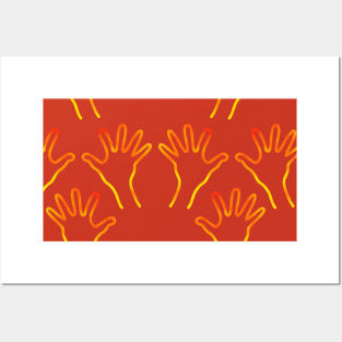 Cave Hands Anew Yellow-Red on Orange-Red 5748 Posters and Art